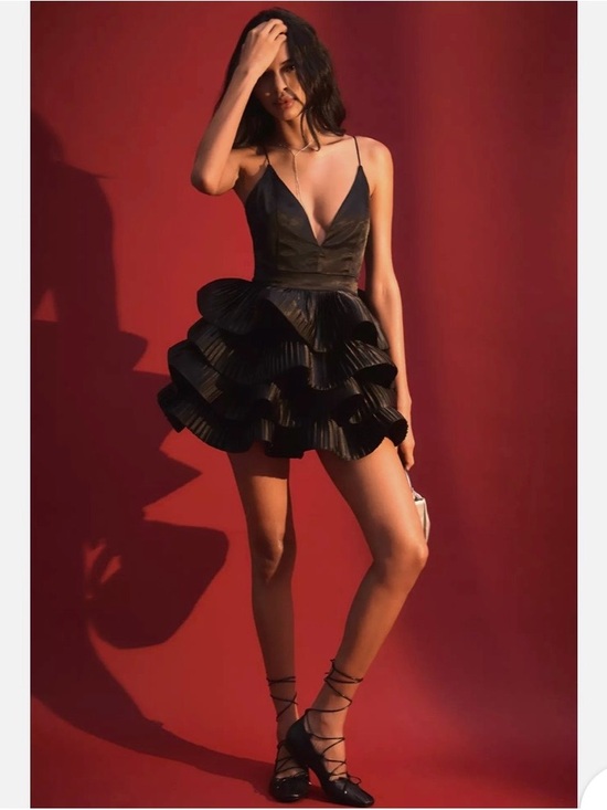 Anthropologie Dresses & Skirts - Anthropologie Maeve Sleeveless V-neck Tiered Halter Mini Dress XS FLAWED